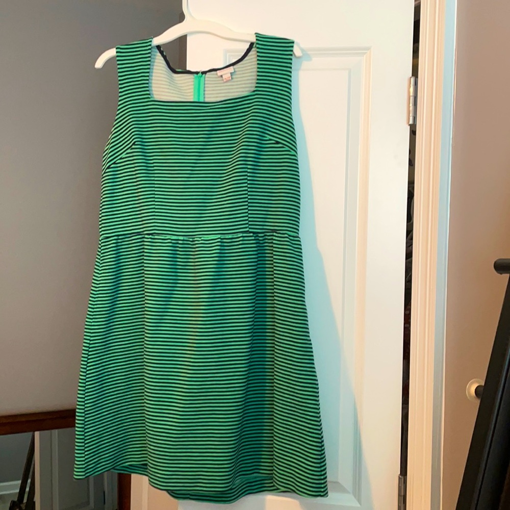 Green and navy blue stripped dress